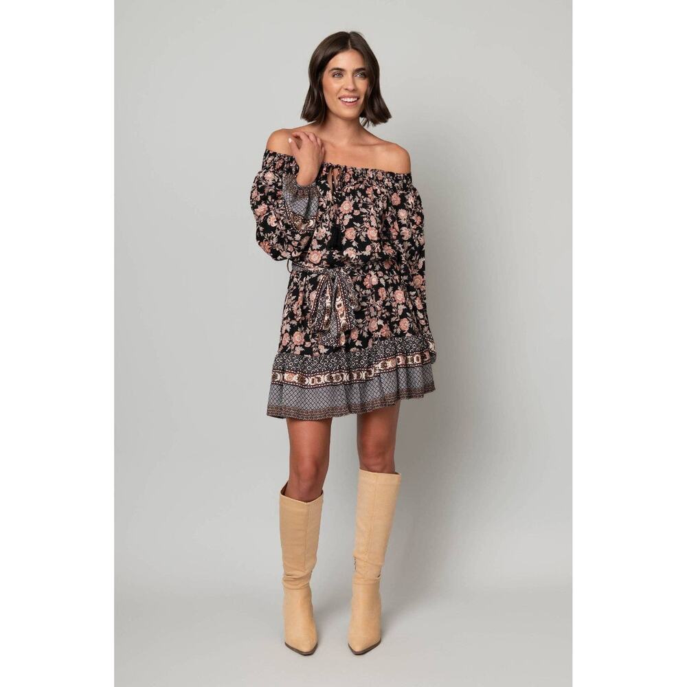 Beautiful Floral Mini Dress With Tie Waist by Pine Apparel NWT